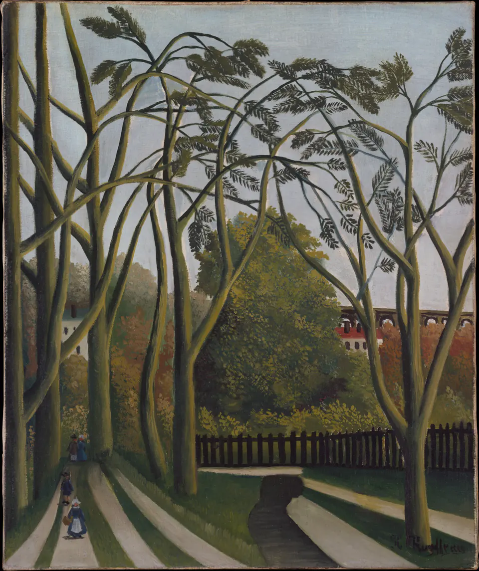 A narrow path follows the tree-lined banks of the Bièvre toward distant buildings