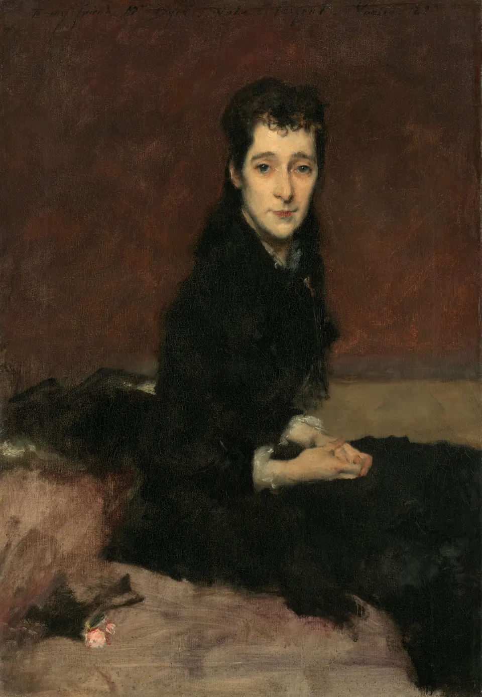 Mary Anthony Dyer shown bust-length in a dark dress against a brown background