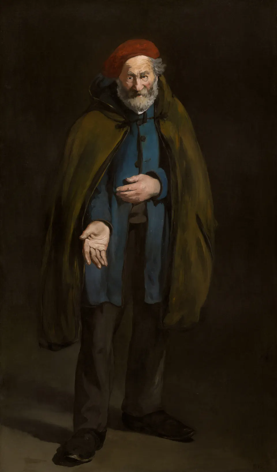 Beggar with a Duffle Coat by Édouard Manet, a full-length standing figure in a worn brown cloak