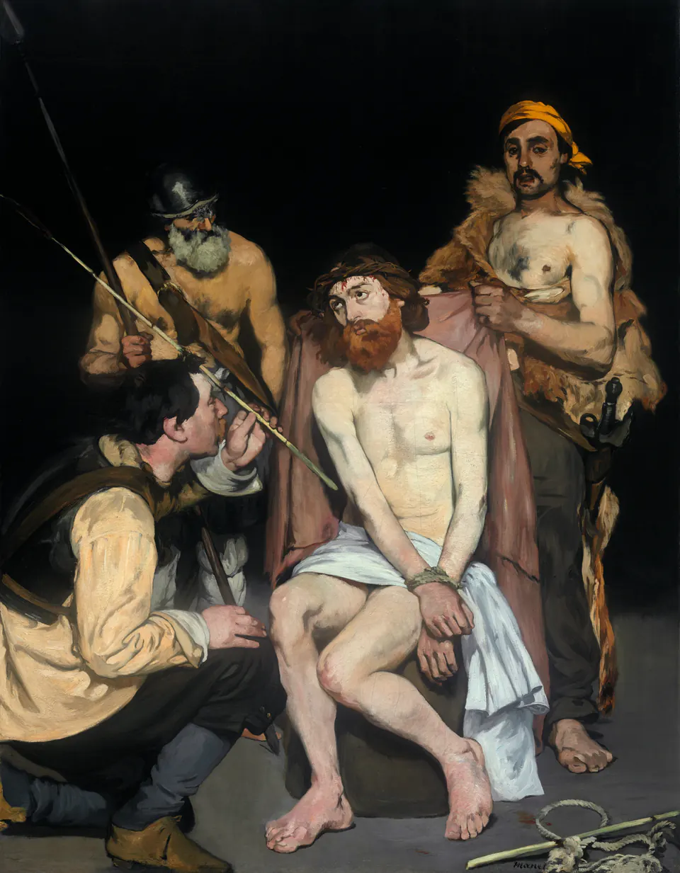 Jesus Mocked by the Soldiers by Édouard Manet, showing Christ seated between three standing figures