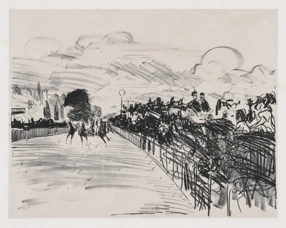The Races by Édouard Manet, a lithograph of racehorses and riders surging toward the foreground