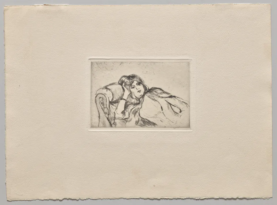 Young Woman at Rest by Berthe Morisot, a Cleveland drypoint impression of a reclining model