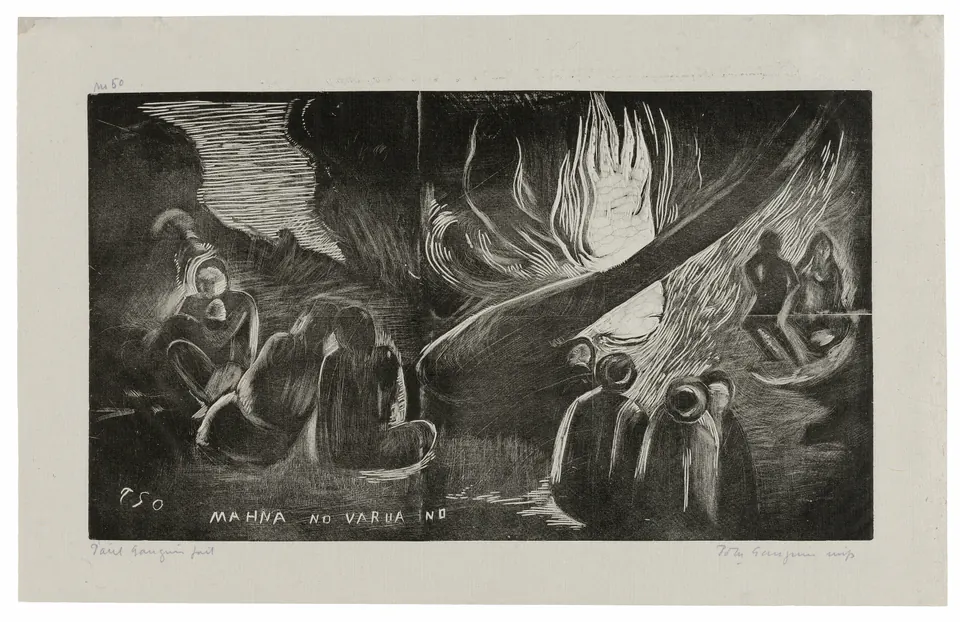 A crouching figure in Gauguin’s The Devil Speaks