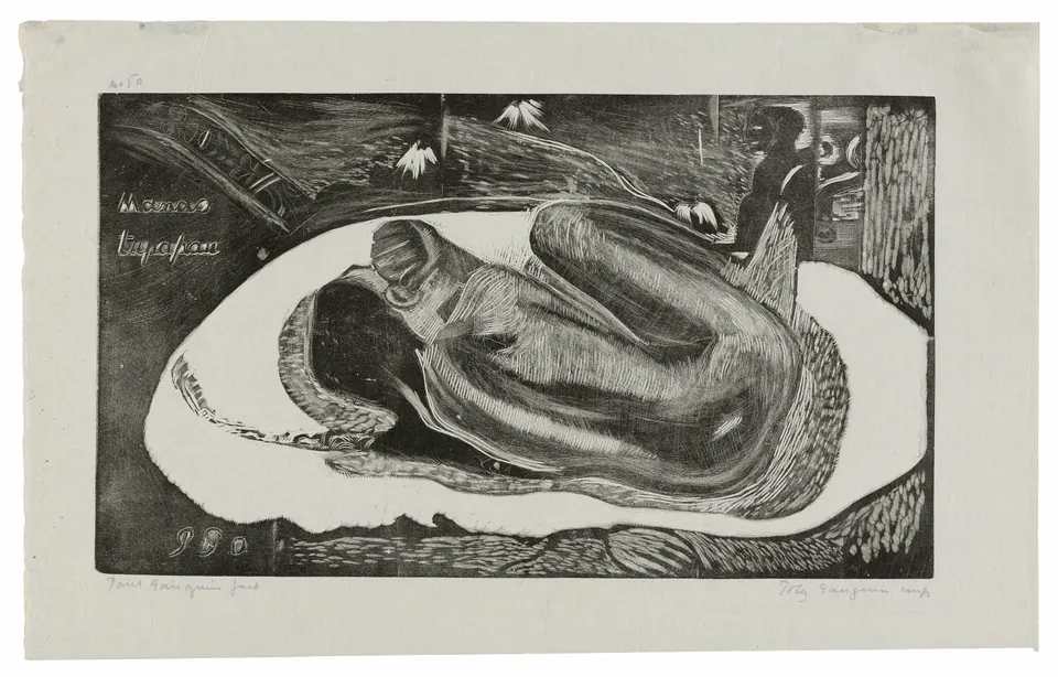 A reclining figure in Gauguin’s Manao tupapau woodcut