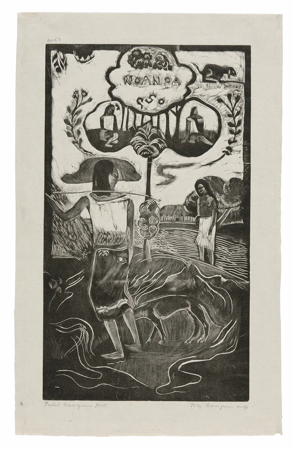 A black Noa Noa woodcut printed by Pola Gauguin