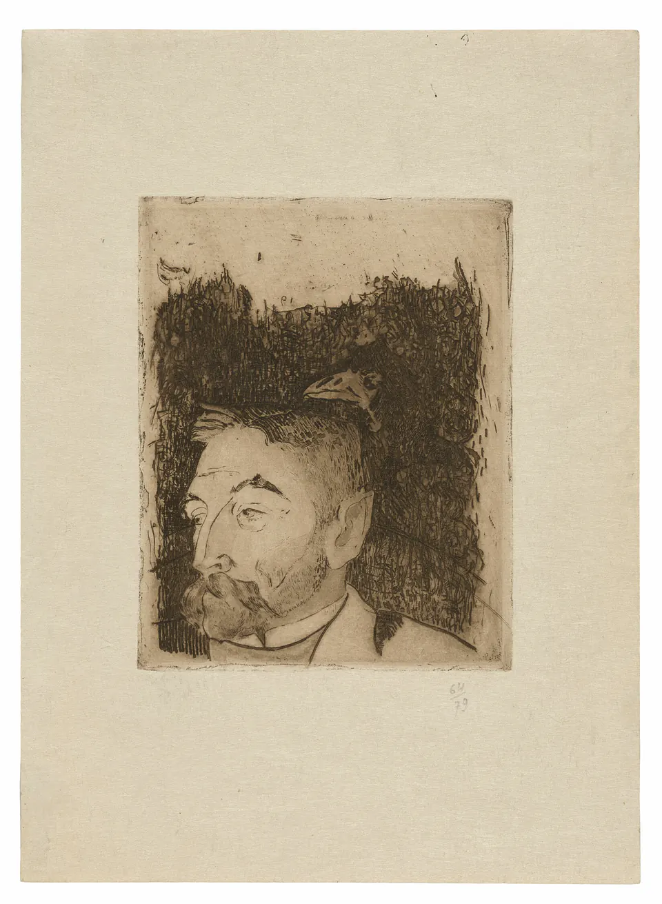 Stéphane Mallarmé beside a raven in Gauguin’s printed portrait