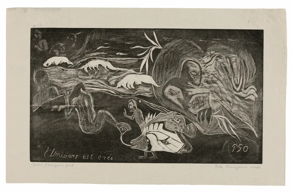 A black woodcut from Gauguin’s Noa Noa suite