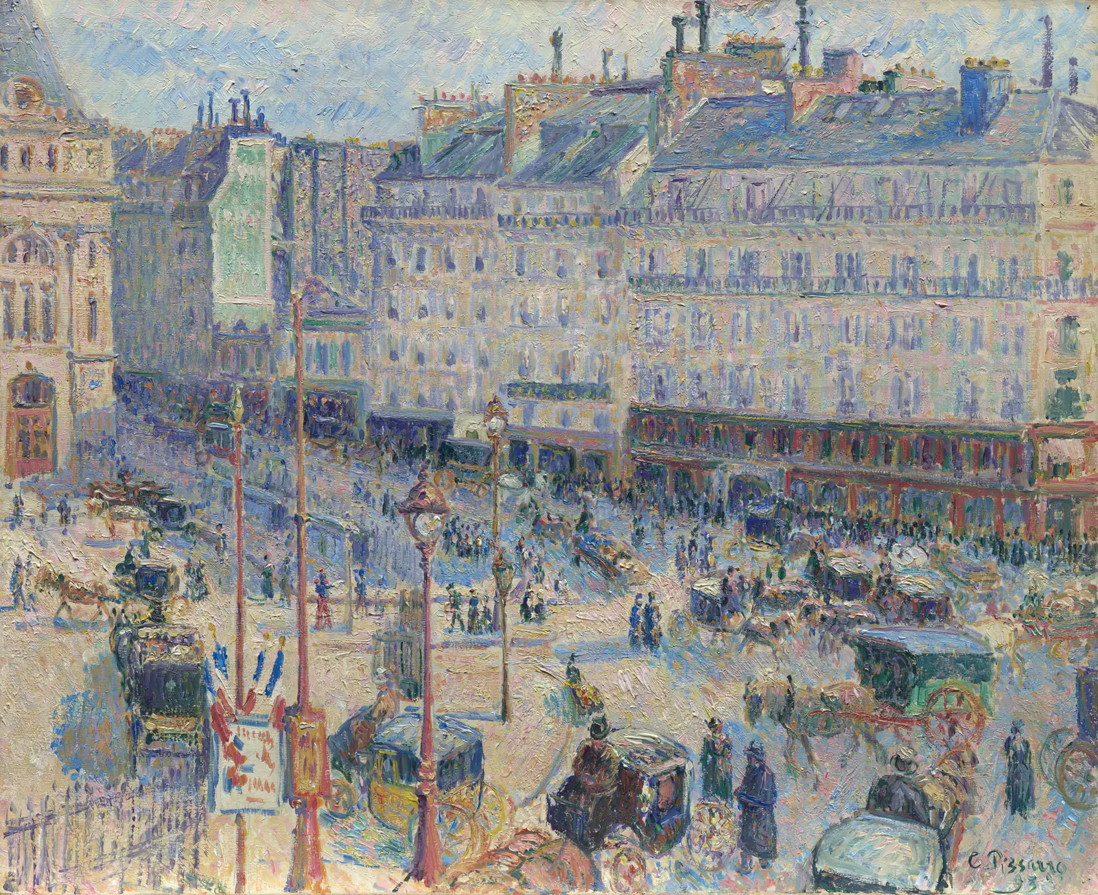 The Place du Havre, Paris by Camille Pissarro, showing carriages and pedestrians crossing a busy square