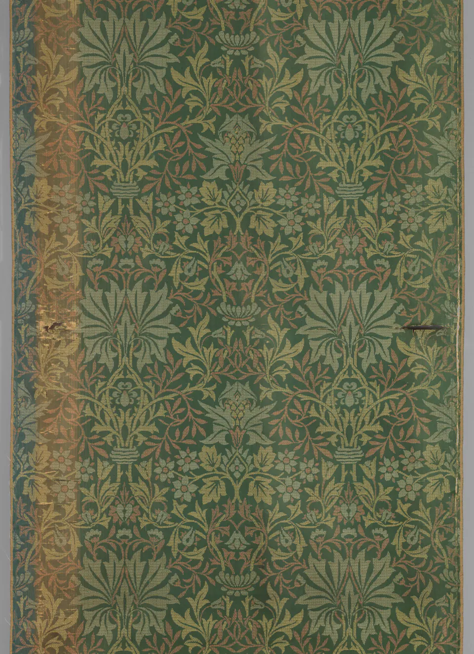 Flower Garden textile with repeating vertical sprays of flowers and leaves by William Morris