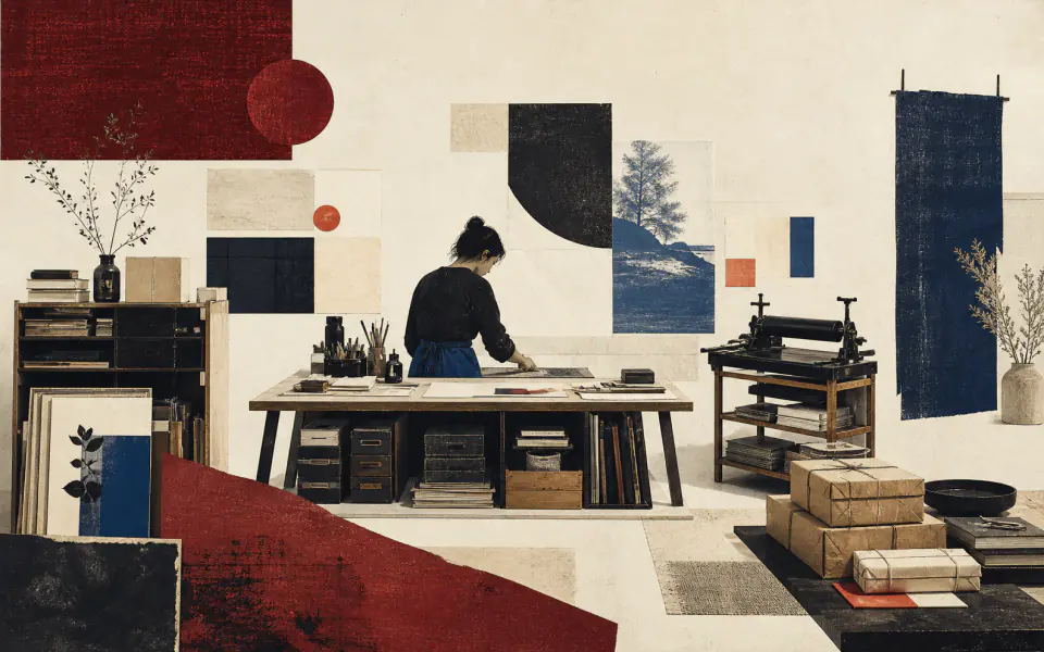 A maker’s workshop is arranged as layers of direction, knowledge, tool choice, customer relationship, and resilience.