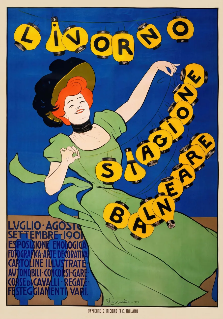 Livorno Stagione Balneare (1901), Leonetto Cappiello — restored fine-art print