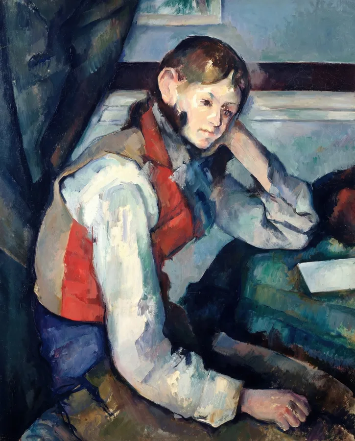Boy in a Red Vest (1888–90), Paul Cézanne — restored fine-art print