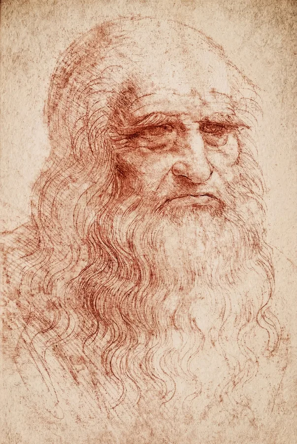 Self-Portrait in Red Chalk (c. 1512), Leonardo da Vinci — restored fine-art print