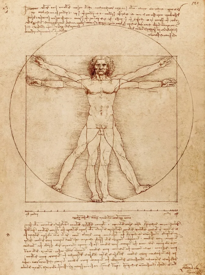 Vitruvian Man (c. 1490), Leonardo da Vinci — restored fine-art print