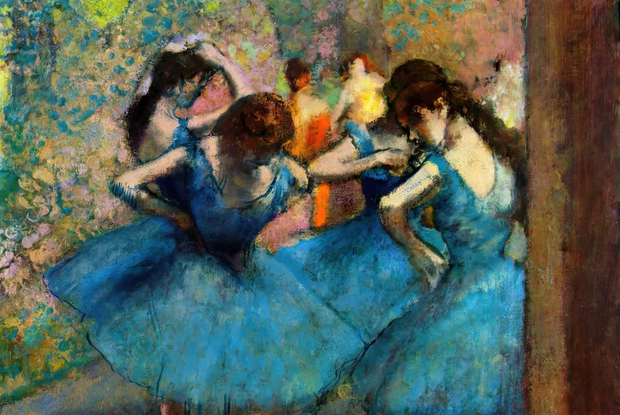 Dancers in Blue (c. 1893–96), Edgar Degas — restored fine-art print