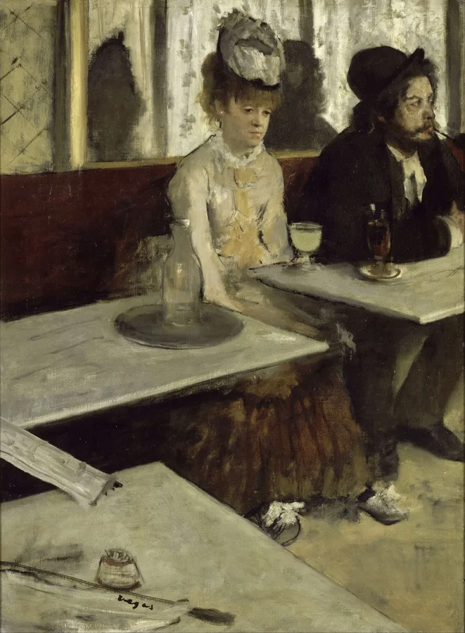 In a Café (L'Absinthe) (1875–76), Edgar Degas — restored fine-art print