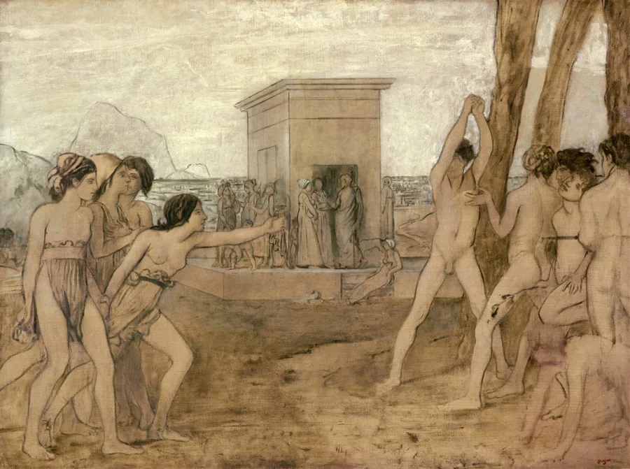 Young Spartan Girls Challenging Boys (c. 1860), Edgar Degas — restored fine-art print