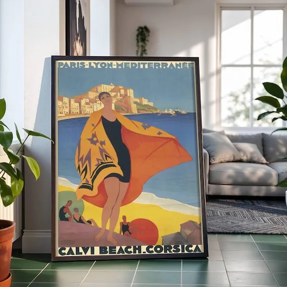 Calvi Beach, Corsica (1928), Roger Broders — restored fine-art print