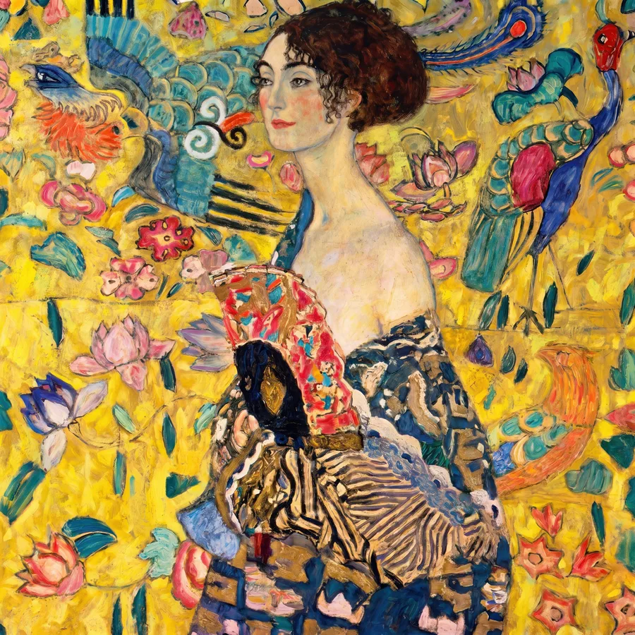 Lady with a Fan (1917–1918), Gustav Klimt — restored fine-art print