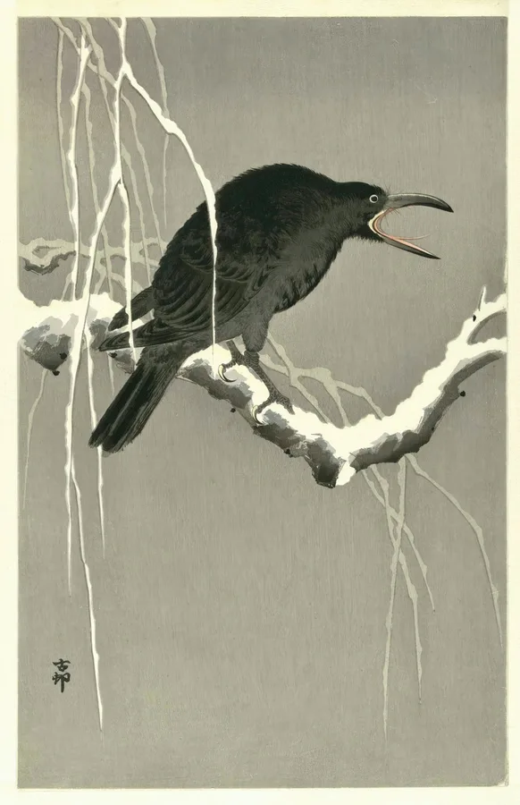 Cawing Crow (c. 1910), Ohara Koson — restored fine-art print