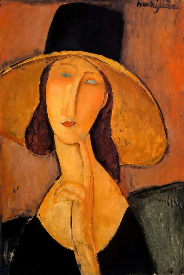 Jeanne Hébuterne with Large Hat (1918), Amedeo Modigliani — restored fine-art print