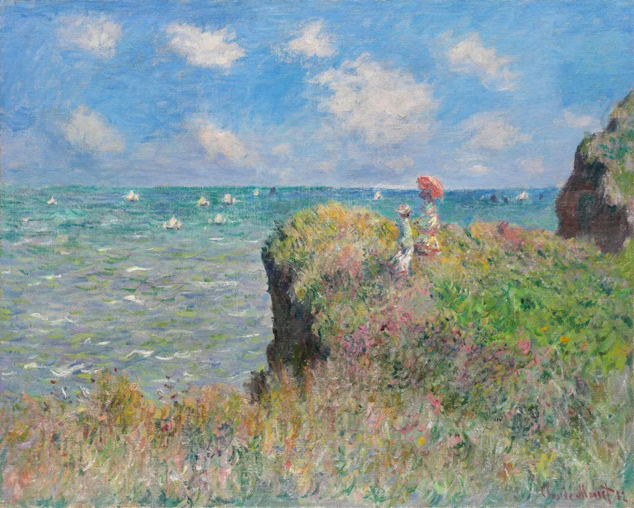 Cliff Walk at Pourville (1882), Claude Monet — restored fine-art print
