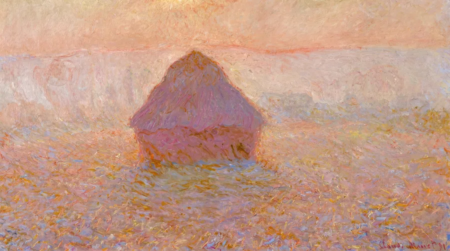 Grainstack (Sun in the Mist) (1891), Claude Monet — restored fine-art print