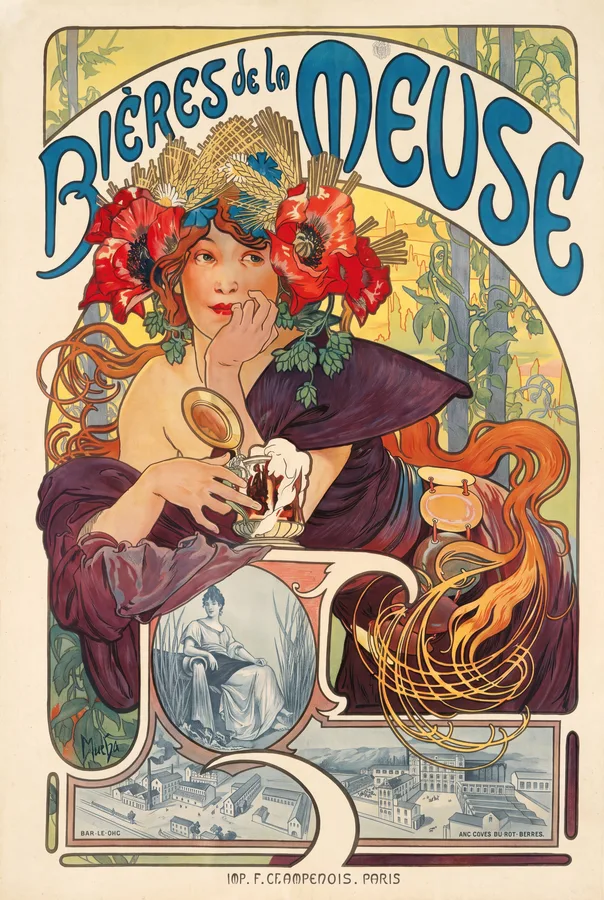Bières de la Meuse (1897), Alphonse Mucha — restored fine-art print