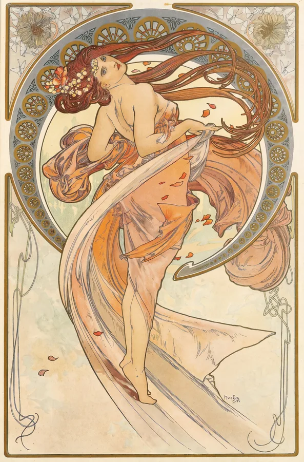 Dance (1898), Alphonse Mucha — restored fine-art print