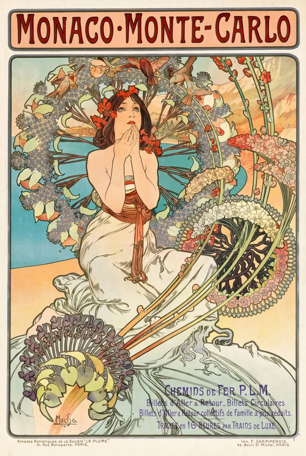 Monaco · Monte-Carlo (1897), Alphonse Mucha — restored fine-art print
