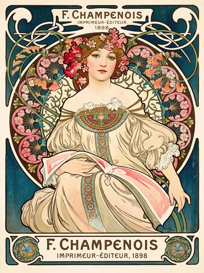 Rêverie (1897), Alphonse Mucha — restored fine-art print