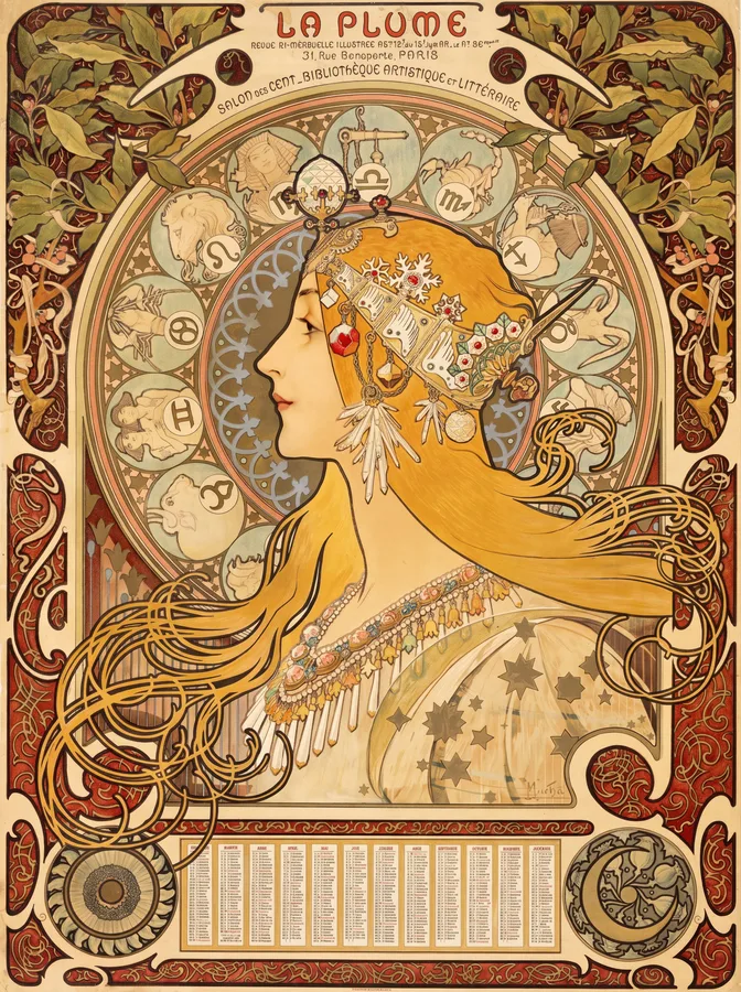 Zodiac by Alphonse Mucha, restored fine-art print
