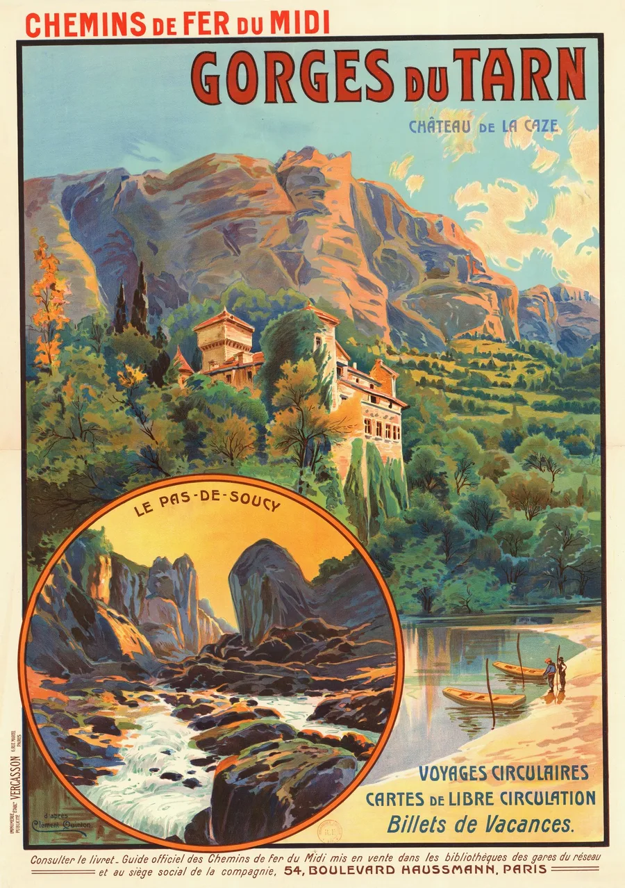 Gorges du Tarn — Château de la Caze (1912), After Clément Quinton — restored fine-art print