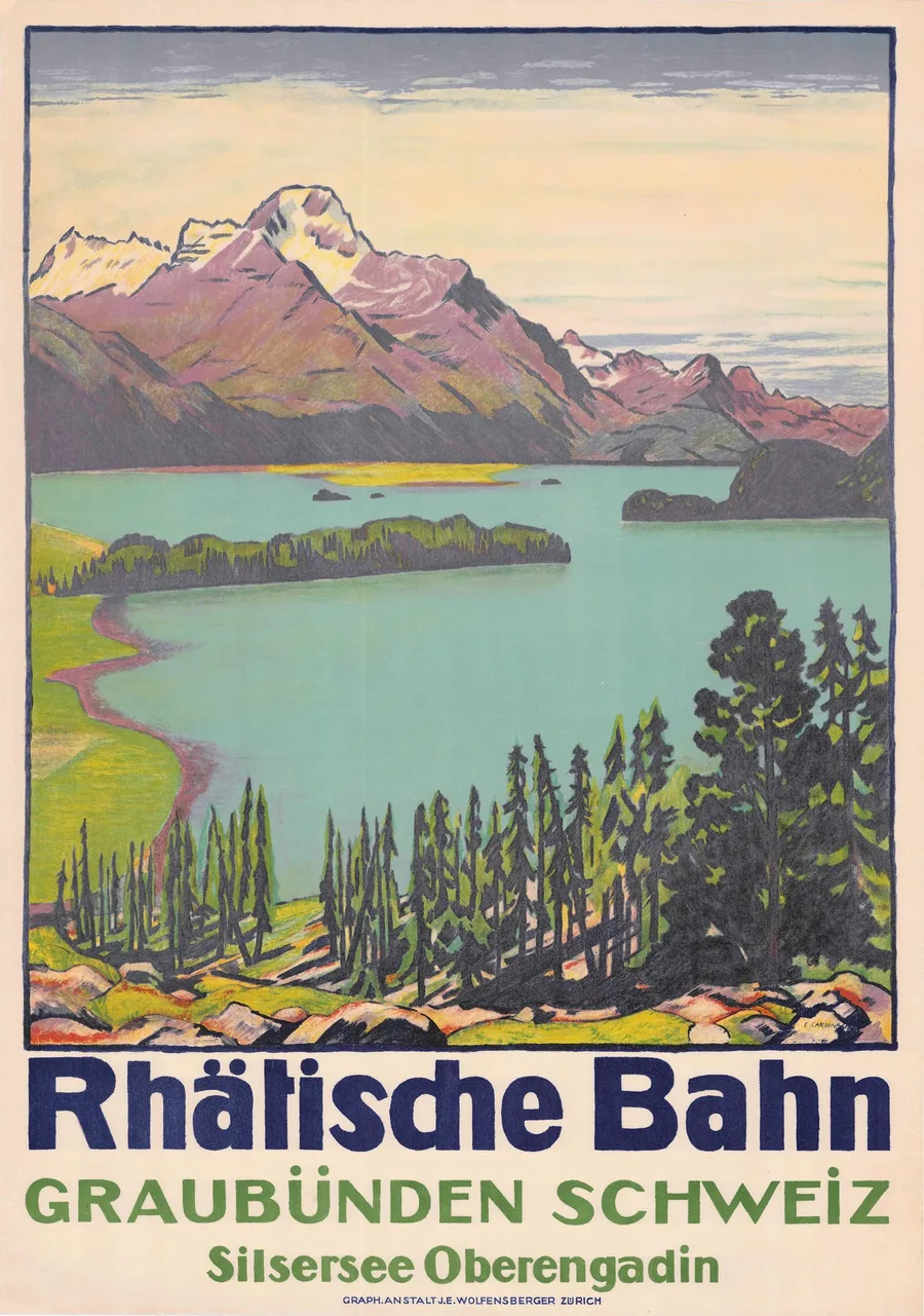 Rhätische Bahn — Silsersee, Oberengadin (c. 1916), Emil Cardinaux — restored fine-art print