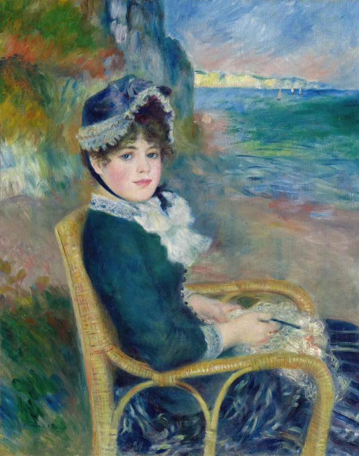 By the Seashore (1883), Pierre-Auguste Renoir — restored fine-art print