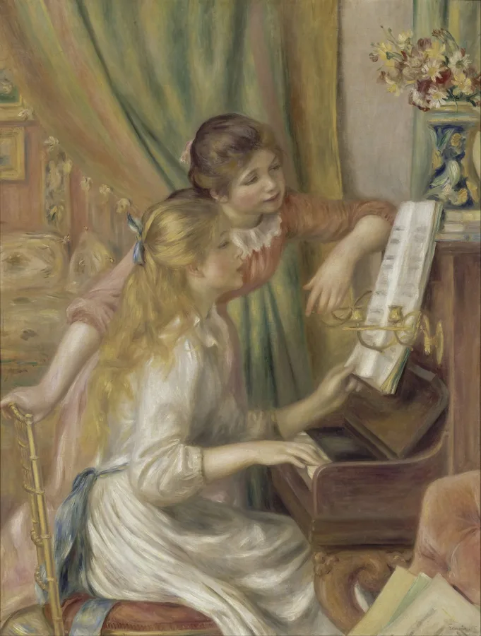 Young Girls at the Piano (1892), Pierre-Auguste Renoir — restored fine-art print