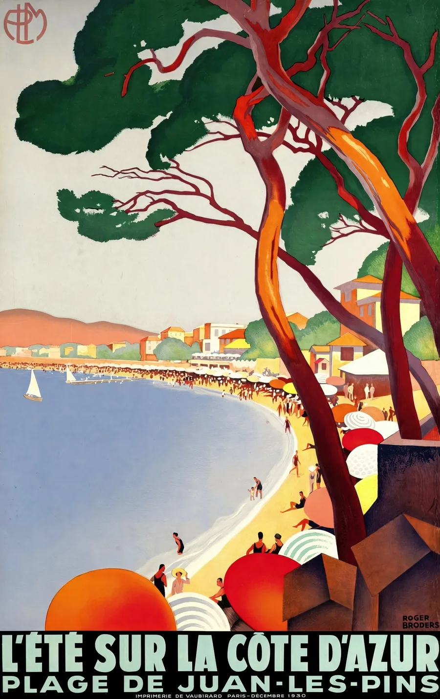 L'Été sur la Côte d'Azur — Plage de Juan-les-Pins (1930), Roger Broders — restored fine-art print