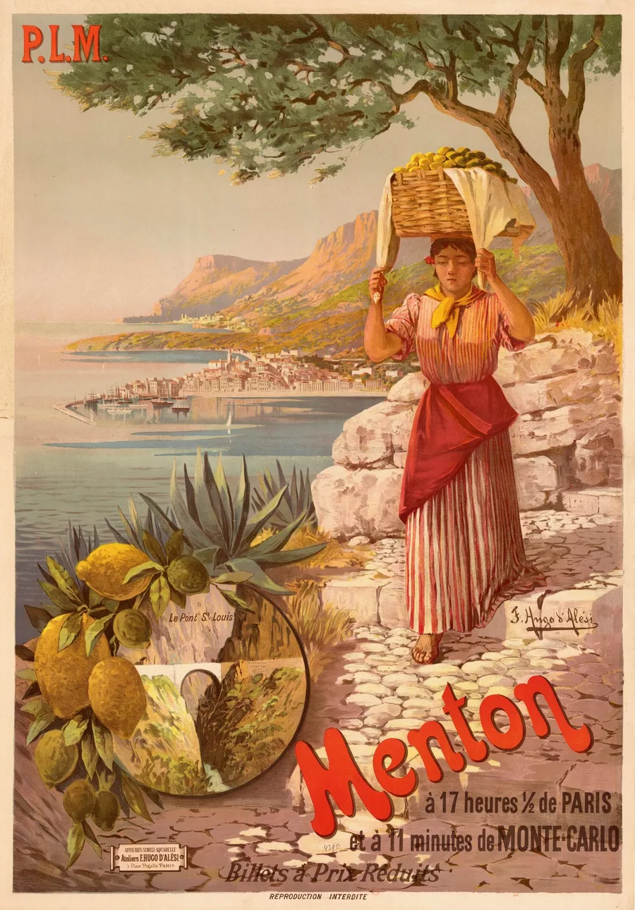Menton, à 11 minutes de Monte-Carlo (1898), F. Hugo d'Alési — restored fine-art print