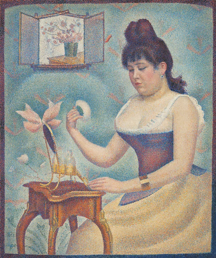 Young Woman Powdering Herself (1889–1890), Georges Seurat — restored fine-art print