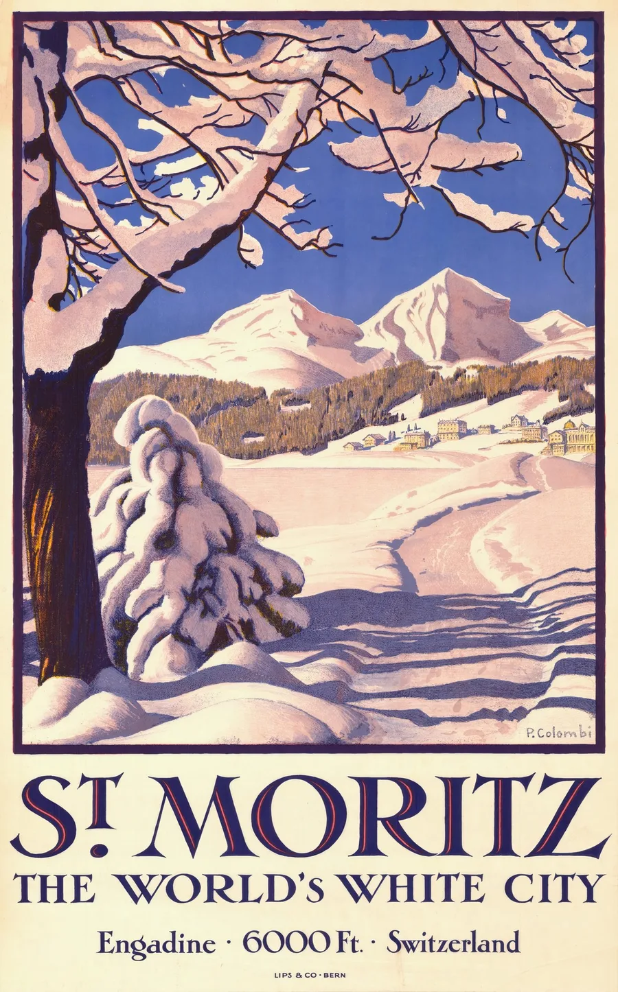 St. Moritz – The World's White City (1929), Plinio Colombi — restored fine-art print