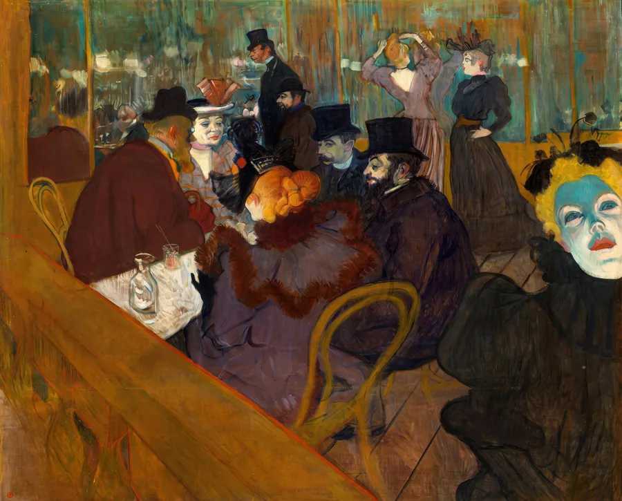 At the Moulin Rouge by Henri de Toulouse-Lautrec, restored fine-art print