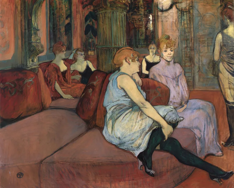 In the Salon at the Rue des Moulins (1894), Henri de Toulouse-Lautrec — restored fine-art print