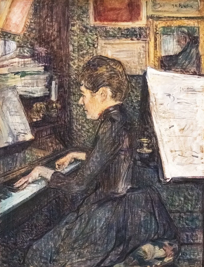 Mademoiselle Dihau at the Piano (1890), Henri de Toulouse-Lautrec — restored fine-art print