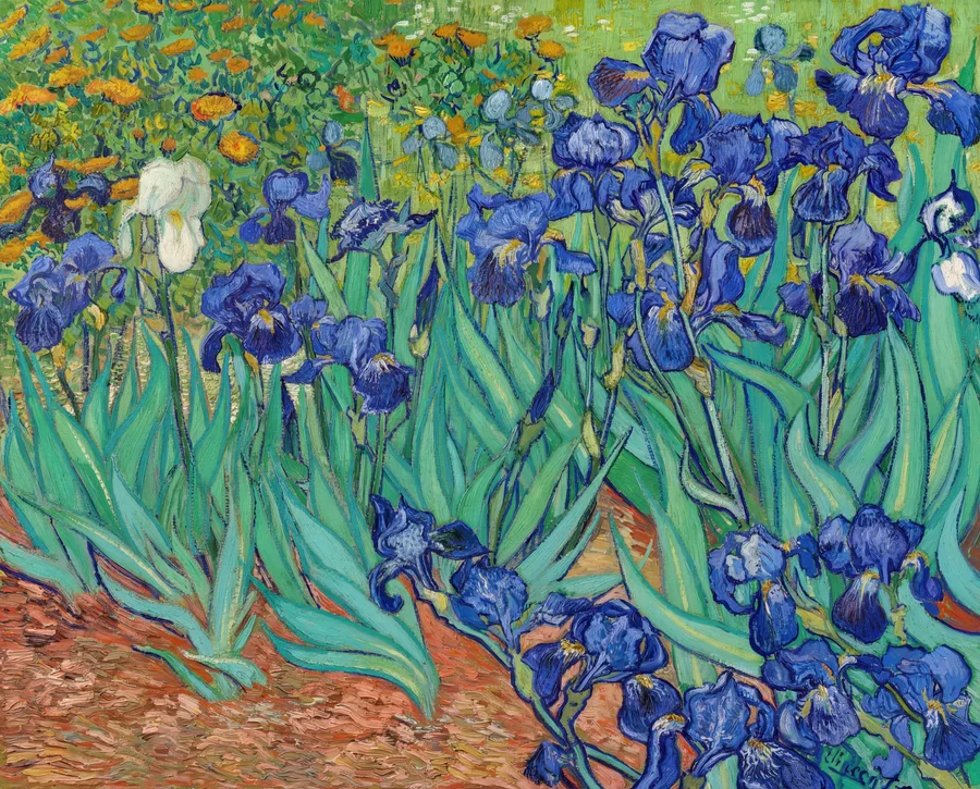 Irises (1889), Vincent van Gogh — restored fine-art print