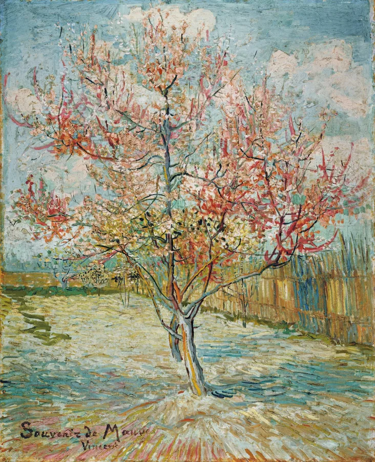 Pink Peach Trees (Souvenir de Mauve) (1888), Vincent van Gogh — restored fine-art print