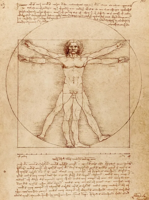 Vitruvian Man (c. 1490) by Leonardo da Vinci — free 4K wallpaper
