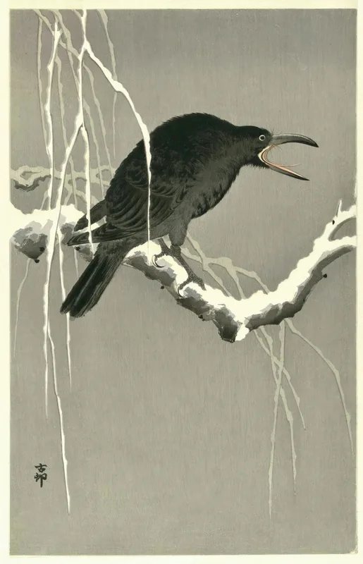Cawing Crow (c. 1910) by Ohara Koson — free 4K wallpaper