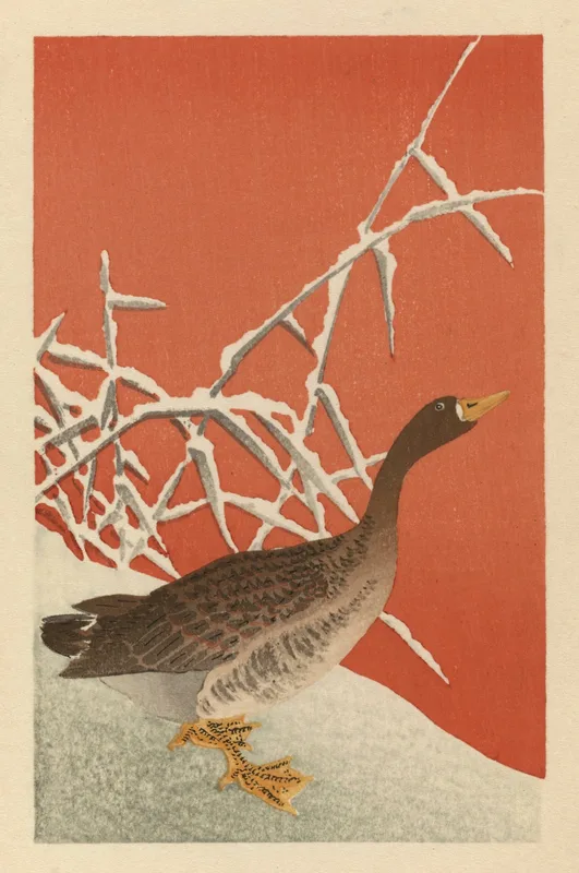 Goose and Reeds in Snow (c. 1910s) by Ohara Koson — free 4K wallpaper