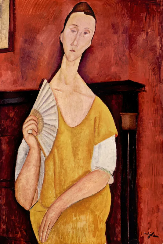 Woman with a Fan (1919) by Amedeo Modigliani — free 4K wallpaper
