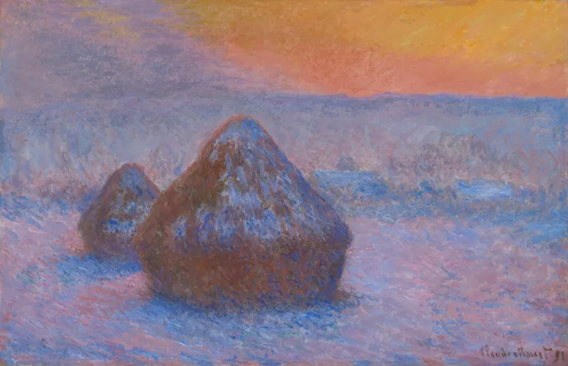 Stacks of Wheat (Sunset, Snow Effect) (1890-1891) by Claude Monet — free 4K wallpaper